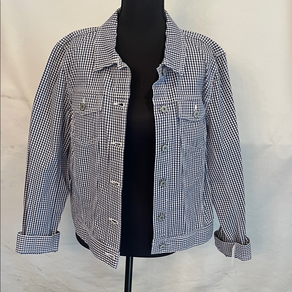 Talbots Navy and White Gingham Shirt